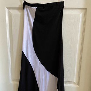 Fun Black & white tea length strapless dress